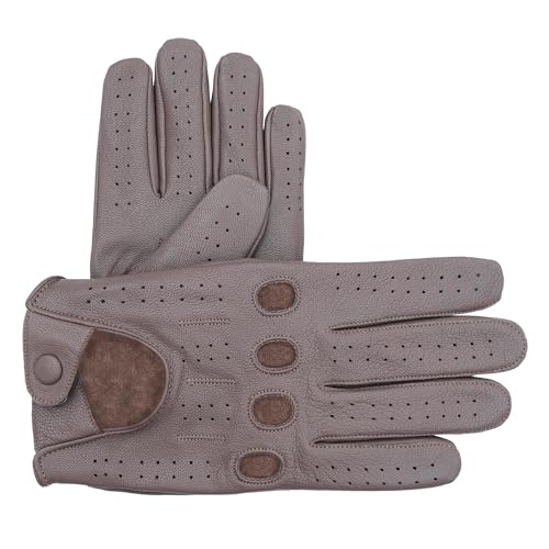 Leatherick Unisex-Fahrhandschuhe aus echtem Ziegenleder, ungefüttertes Leder – atmungsaktiv mit perforierten Einsätzen und Knöchellöchern mit Lederriemen-Schnappverschluss – M von Leatherick