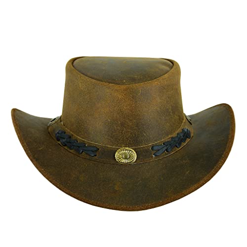 Leatherick Cowboyhut - Brauner geflochtener & Conchas-Nieten Hut Jahrgang Outback-Hut Stil mit breiter Krempe und Kinn Kordel (XL, Braun) von Leatherick