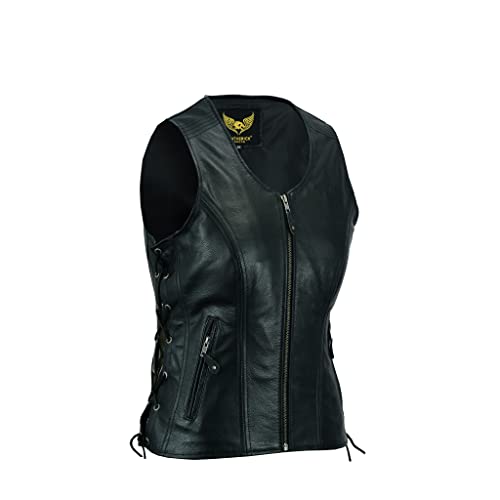 Leatherick Damen Lederweste der echte spitzenkorn-büffel Leder ärmellose jacke/weste schwarz (M) von Leatherick