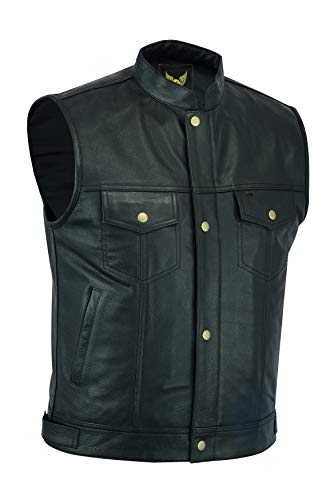 Leatherick Herren Biker Weste aus echtem Leder mit offenen Knöpfen für Reiten und modische Weste (5XL - EUR66) von Leatherick