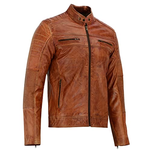 Leatherick Herren-Bikerjacke aus echtem Leder im Distressed-Look, Hellbraun, Distress Brown (DE/NL/SE/PL, Alphanumerisch, XXL, Regular, Regular) von Leatherick