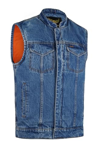Leatherick Herren-Motorradweste aus schwerem Denim mit verdeckten Tragearmen (DE/NL/SE/PL, Alphanumerisch, M, Regular, Regular, Blau) von Leatherick