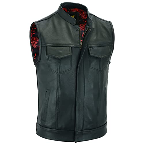 Leatherick Groove Club Herren-Motorradweste aus schwarzem Leder – Bikerweste (DE/NL/SE/PL, Numerisch, 66, Regular, Regular, Schwarz (schwarze Fadennaht)) von Leatherick