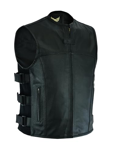 Leatherick Herren SWAT taktisch stil oben korn motorradfahrer Leder Weste mit tief taschen und Perforation auf tasche Panels schwarz 4XL von Leatherick
