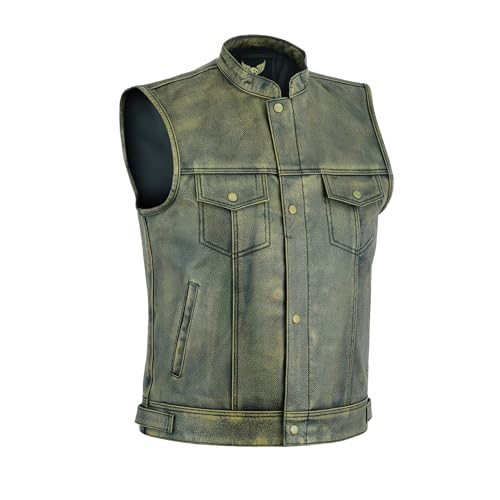 Leatherick Herren Top Grain SOA Anarchy Distressed Biker Leder Weste – Vintage Motorrad Weste (M - EUR50) von Leatherick