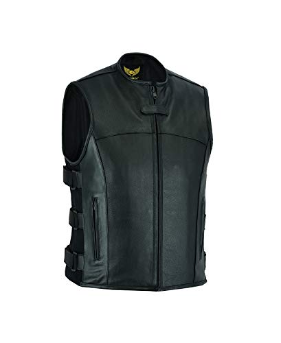 Leatherick Herren motorrad Swat stil taktisch Leder weste motorradfahrer Weste schwarz 4XL von Leatherick