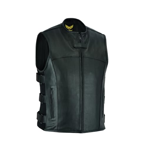 Leatherick Herren motorrad Swat stil taktisch Leder weste motorradfahrer Weste schwarz M von Leatherick