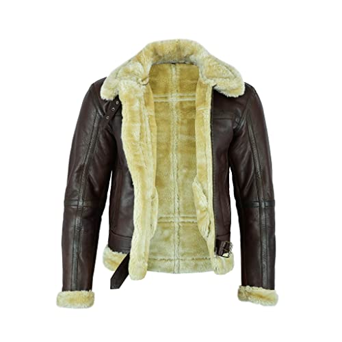 Leatherick B3 Herren Braune Lederjacke Fliegerjacke aus Schaffell aus echtem Leder Pilotenjacke, dunkelbraun (XL) von Leatherick