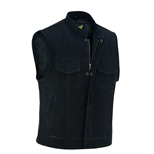 Leatherick SOA Körperwärmer-Jeansweste für Herren – Motorrad-Biker-Club-Jeansweste mit gestepptem Futter und mehreren Taschen, schwarz (DE/NL/SE/PL, Alphanumerisch, 4XL, Regular, Regular) von Leatherick