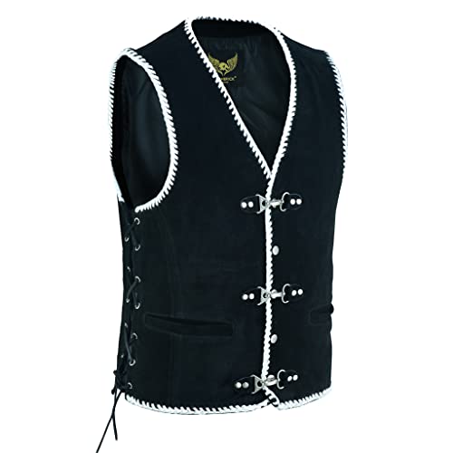 Leatherick aus echtem Wildleder Lederweste Herren weiß geflochtene klassische schwarze Weste mit Angelhaken und seitlichen Schnürsenkeln (XL) von Leatherick