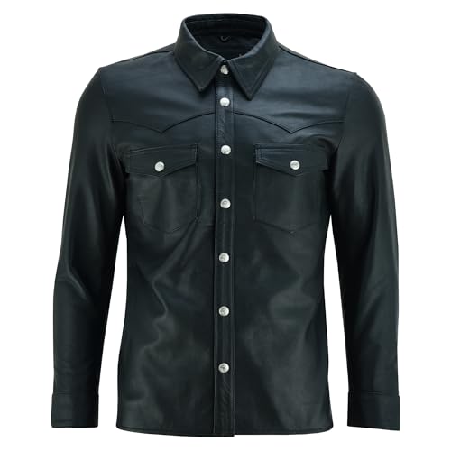 Schwarzes Lederhemd für Herren (M) von Leatherick