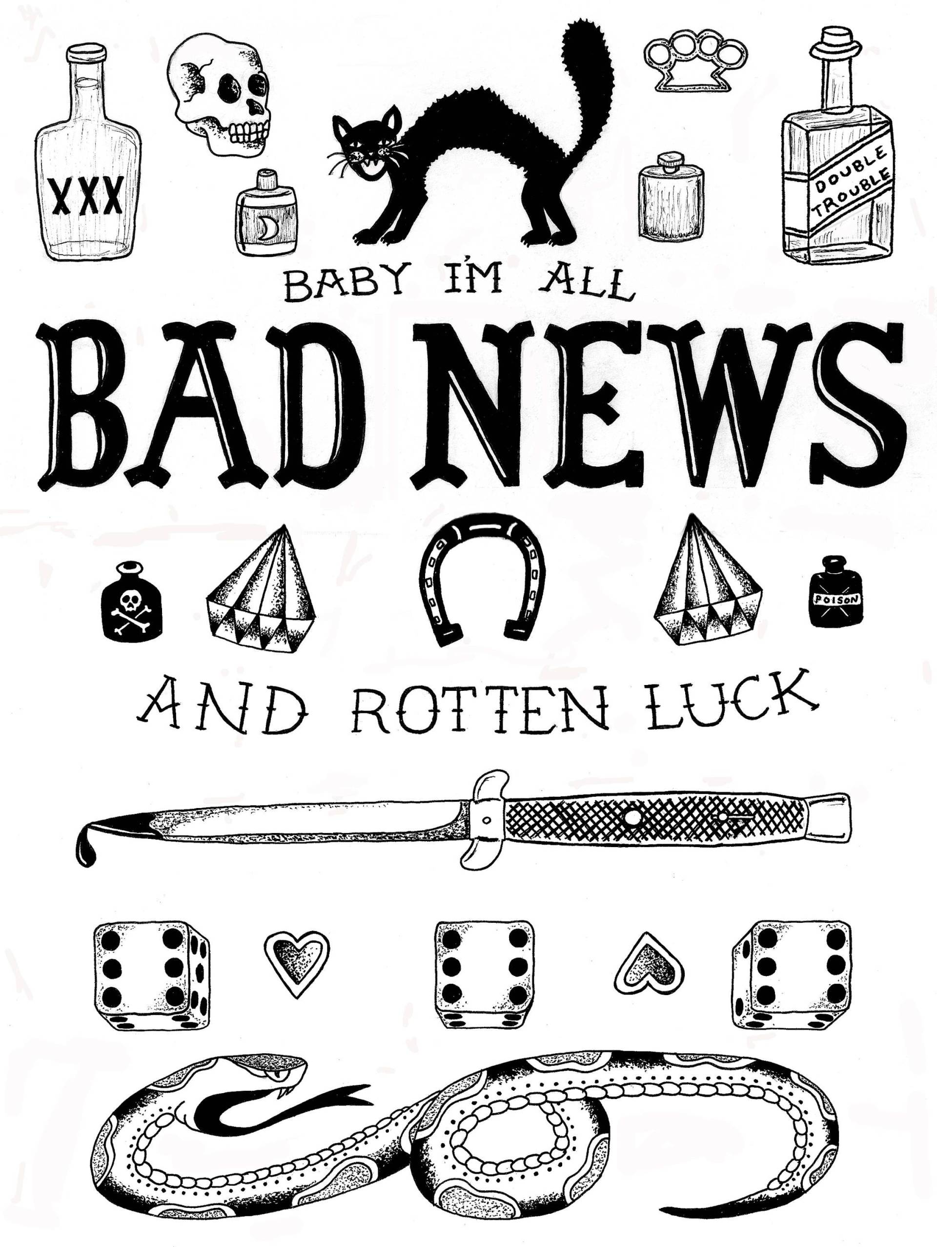 Schlechte Nachrichten Punk Rock T-Shirt Tattoo Flash Vintage Traditionelle Psychobilly Schlechte Nachrichten Punk Rock T-Shirt Tattoo Flash Vintage Traditionelle Psychobilly von LeatherjacketclubCo