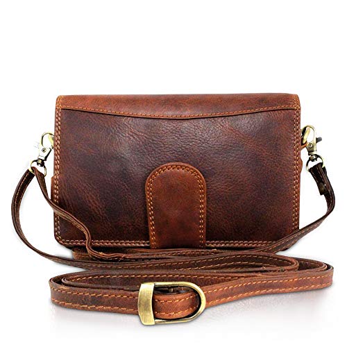 Corno d´Oro Herren Leder Handgelenktasche RFID Schutz I Handgemachte Ledertasche Umhängetasche I Echtleder Tasche Schultertasche Vintage Braun von Corno d´Oro