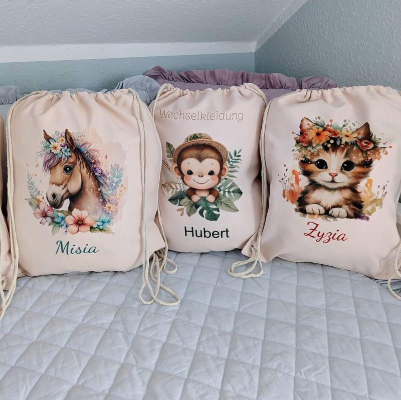 Turnbeutel Personalisiert Kinder Sportbeutel Kindergartenbeutel Wechselkleidung Mädchen Jungen Schmutzwäsche Stoffbeutel Wechselwäsche Tasch von LeatisBaby