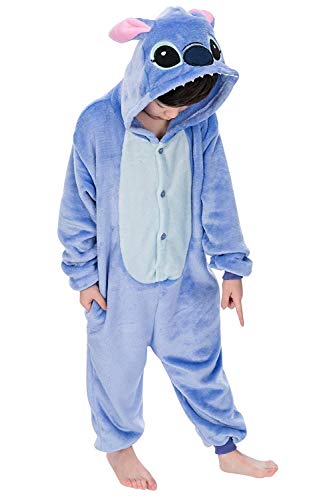 LeaveLive Kinder Tier Onesies Halloween Cosplay Kostüm Pyjamas(XKids Blue 125) von LeaveLive
