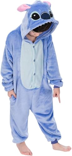 LeaveLive Kinder Tier Onesies Halloween Cosplay Kostüm Pyjamas(kidsblue-105) von LeaveLive