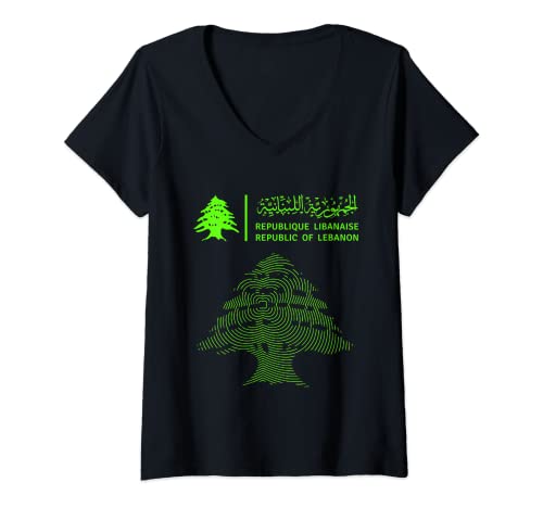 Damen Libanon, Libanon-Reisepass, Libanon-Flagge, Libanon-Karte. T-Shirt mit V-Ausschnitt von Lebanon,Lebanon Passport,Lebanon map,Lebanon Flag.