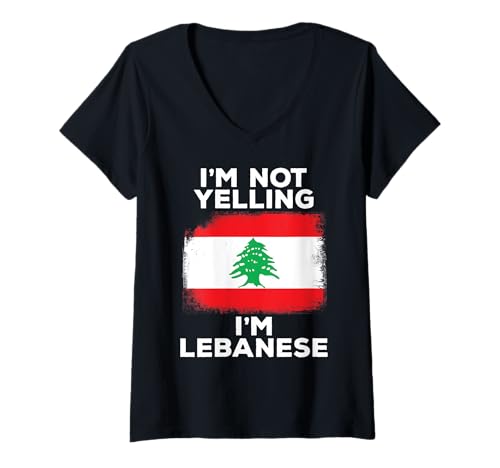 Damen I'm Not Yelling I'm Libanese Funny Flag Heritage Libanon T-Shirt mit V-Ausschnitt von Lebanon Apparel Co