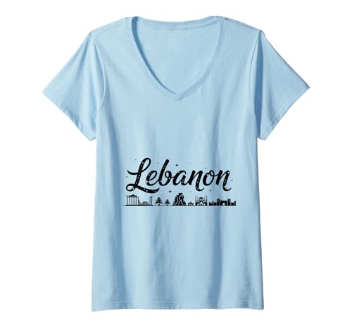 Damen Libanon Skyline Reise Urlaub Outfits T-Shirt mit V-Ausschnitt Damen Libanon Skyline Reise Urlaub Outfits T-Shirt mit V-Ausschnitt von Lebanon Casual Clothes T-Shirts
