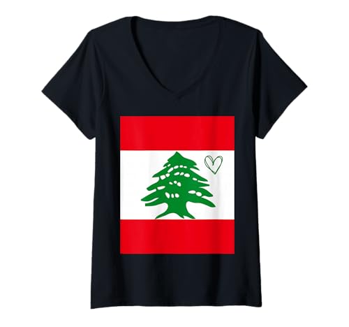 Damen Libanon-Flagge, libanesisches Herz, stolzer Nationalfeiertag T-Shirt mit V-Ausschnitt Damen Libanon-Flagge, libanesisches Herz, stolzer Nationalfeiertag T-Shirt mit V-Ausschnitt von Lebanon Flag Lebanese Proud National Gifts Idea