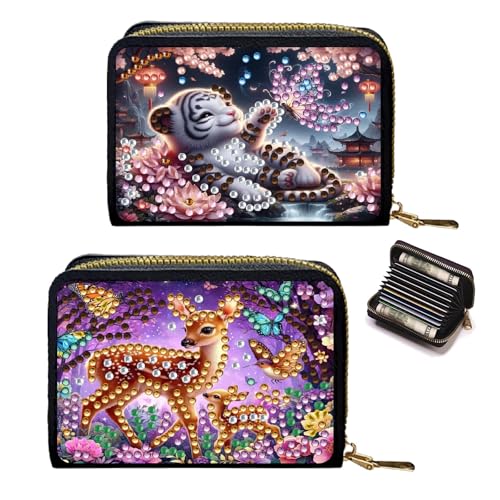 Lebartm 2Stück Kreditkarteninhaber Diamant Kunst Malerei PU Brieftasche ID-Karte Fall Reißverschluss Anti-Demagnetisierung Business Akkordeon Brieftasche für Frauen Männer-04 von Lebartm