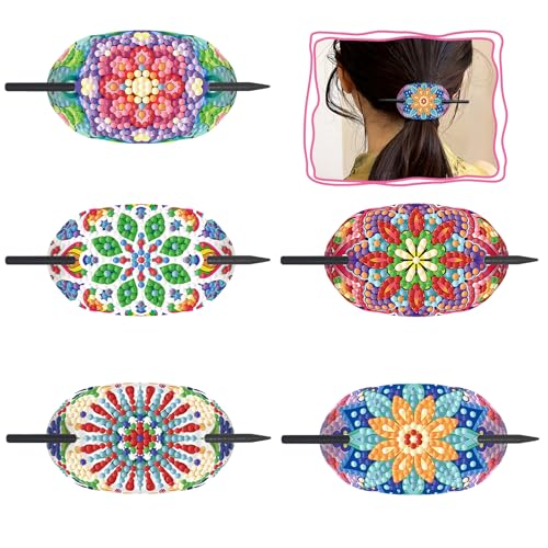 Lebartm 5Stück Haarnadeln für Frauen Elegante Haaraccessoires Diamantmalerei Leder Vintage Französische Haarnadel Handwerksbedarf für Hochsteckfrisuren Chignon-Dutt Twist-Frisuren-Mandala01 von Lebartm