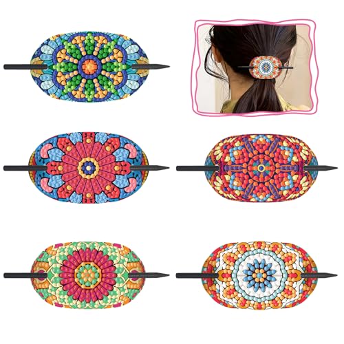 Lebartm 5Stück Haarnadeln für Frauen Elegante Haaraccessoires Diamantmalerei Leder Vintage Französische Haarnadel Handwerksbedarf für Hochsteckfrisuren Chignon-Dutt Twist-Frisuren-Mandala02 von Lebartm