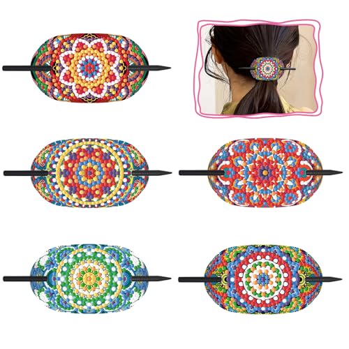 Lebartm 5Stück Haarnadeln für Frauen Elegante Haaraccessoires Diamantmalerei Leder Vintage Französische Haarnadel Handwerksbedarf für Hochsteckfrisuren Chignon-Dutt Twist-Frisuren-Mandala03 von Lebartm