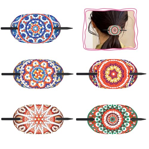 Lebartm 5Stück Haarnadeln für Frauen Elegante Haaraccessoires Diamantmalerei Leder Vintage Französische Haarnadel Handwerksbedarf für Hochsteckfrisuren Chignon-Dutt Twist-Frisuren-Mandala04 von Lebartm
