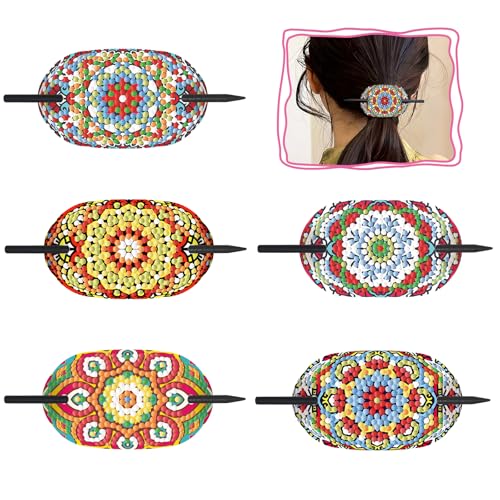 Lebartm 5Stück Haarnadeln für Frauen Elegante Haaraccessoires Diamantmalerei Leder Vintage Französische Haarnadel Handwerksbedarf für Hochsteckfrisuren Chignon-Dutt Twist-Frisuren-Mandala05 von Lebartm