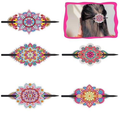 Lebartm 5Stück Haarnadeln für Frauen Elegante Haaraccessoires Diamantmalerei Leder Vintage Französische Haarnadel Handwerksbedarf für Hochsteckfrisuren Chignon-Dutt Twist-Frisuren-Mandala06 von Lebartm