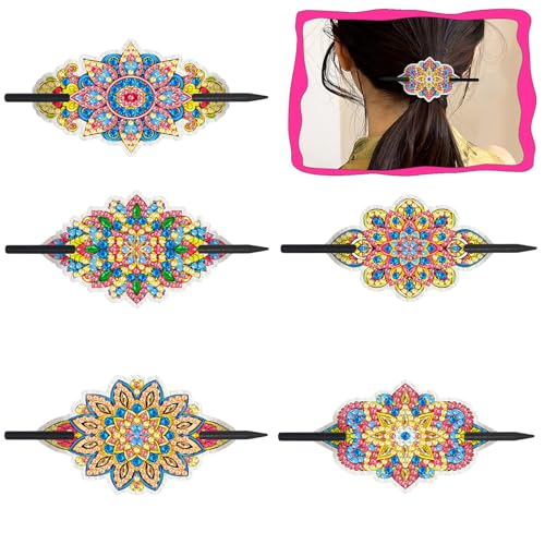 Lebartm 5Stück Haarnadeln für Frauen Elegante Haaraccessoires Diamantmalerei Leder Vintage Französische Haarnadel Handwerksbedarf für Hochsteckfrisuren Chignon-Dutt Twist-Frisuren-Mandala07 von Lebartm