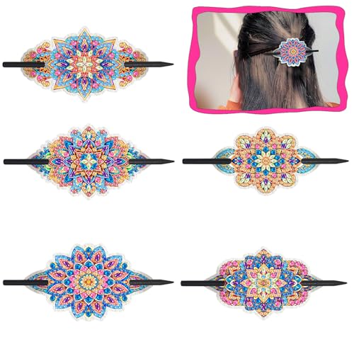 Lebartm 5Stück Haarnadeln für Frauen Elegante Haaraccessoires Diamantmalerei Leder Vintage Französische Haarnadel Handwerksbedarf für Hochsteckfrisuren Chignon-Dutt Twist-Frisuren-Mandala08 von Lebartm
