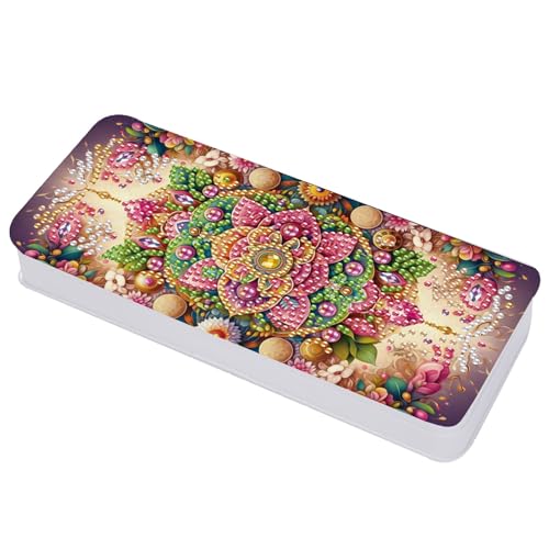 Lebartm Diamant Kunst Malerei Bleistift Fall Deckel Multi-Grid Bleistift Schreibwaren Box Federmäppchen 8.1x3.5 in Büroartikel Aufbewahrungsbox für Stifte Marker Malpinsel-Mandala03 von Lebartm