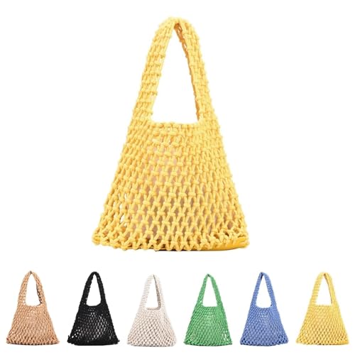 Lebartm Gestrickte Umhängetasche Damen Crochet Tote Bag Große Kapazität Strick Tragetasche Teenager Mädchen Shopper Handtasche Sommer Reisen Böhmische Strandtasche-Gelb von Lebartm