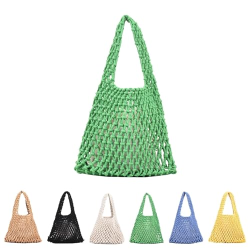 Lebartm Gestrickte Umhängetasche Damen Crochet Tote Bag Große Kapazität Strick Tragetasche Teenager Mädchen Shopper Handtasche Sommer Reisen Böhmische Strandtasche-Grün02 von Lebartm