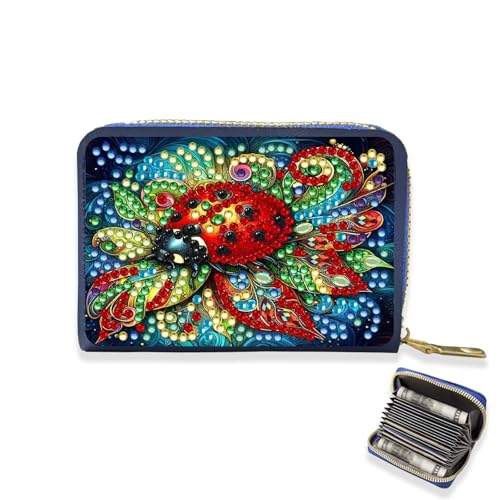Lebartm Kreditkarteninhaber Diamant Kunst Malerei PU Brieftasche ID-Karte Fall Reißverschluss Anti-Demagnetisierung Business Akkordeon Brieftasche für Frauen Männer-Marienkäfer01 von Lebartm