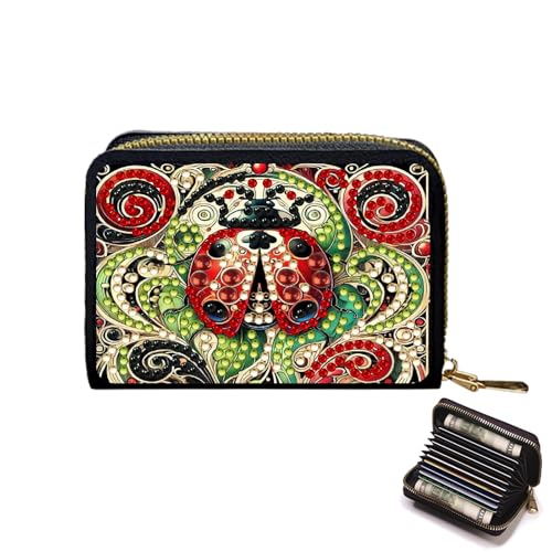 Lebartm Kreditkarteninhaber Diamant Kunst Malerei PU Brieftasche ID-Karte Fall Reißverschluss Anti-Demagnetisierung Business Akkordeon Brieftasche für Frauen Männer-Marienkäfer02 von Lebartm