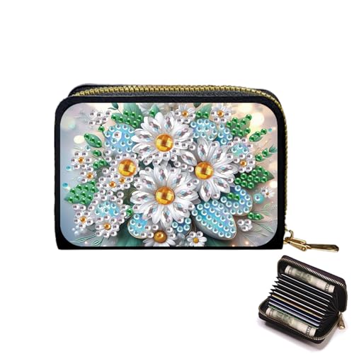Lebartm Kreditkarteninhaber Diamant Kunst Malerei PU Brieftasche ID-Karte Fall Reißverschluss Anti-Demagnetisierung Business Akkordeon Brieftasche für Frauen Männer Reisen-Blume01 von Lebartm