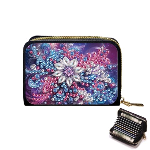Lebartm Kreditkarteninhaber Diamant Kunst Malerei PU Brieftasche ID-Karte Fall Reißverschluss Anti-Demagnetisierung Business Akkordeon Brieftasche für Frauen Männer Reisen-Blume03 von Lebartm
