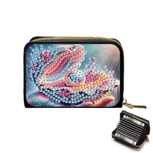 Lebartm Kreditkarteninhaber Diamant Kunst Malerei PU Brieftasche ID-Karte Fall Reißverschluss Anti-Demagnetisierung Business Akkordeon Brieftasche für Frauen Männer Reisen-Muschel Perle von Lebartm