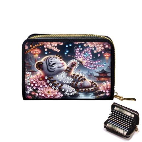 Lebartm Kreditkarteninhaber Diamant Kunst Malerei PU Brieftasche ID-Karte Fall Reißverschluss Anti-Demagnetisierung Business Akkordeon Brieftasche für Frauen Männer-Tiger von Lebartm
