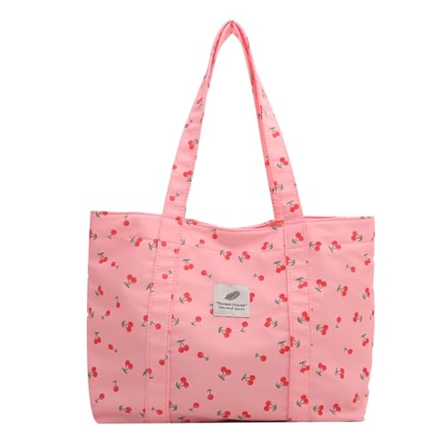Lebartm Umhängetasche Damen Blumen Nylon Tragetaschen Schultertasch Hobo Tasche große Kapazität Shopper für Täglich Arbeiten Freizeit Crossbody Tasche-Kirsche-rosa von Lebartm