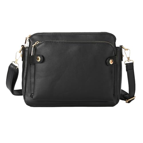 Lebartm Umhängetasche Damen Crossbody PU Schultertasch Tasche mit Reißverschluss Wasserdicht 3-lagige Crossbody Handtaschen Shopper für Täglich Arbeiten Freizeit-Schwarz von Lebartm