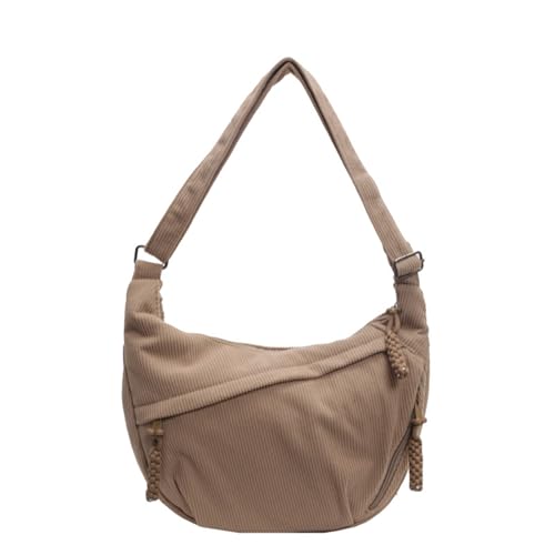 Lebartm Umhängetasche Damen Halbmond Crossbody Corduroy Schultertasch Tote Bag Tasche mit Reißverschluss Wasserdicht Shopper für Täglich Arbeiten Freizeit-Khaki von Lebartm