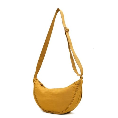 Lebartm Umhängetasche Damen Halbmond Crossbody Nylon Schultertasch Tote Bag Tasche mit Reißverschluss Wasserdicht Shopper für Täglich Arbeiten Freizeit-Gelb von Lebartm