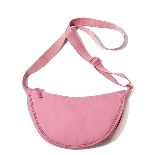 Lebartm Umhängetasche Damen Halbmond Crossbody Nylon Schultertasch Tote Bag Tasche mit Reißverschluss Wasserdicht Shopper für Täglich Arbeiten Freizeit-Rosa von Lebartm