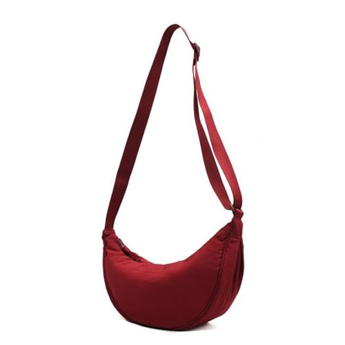 Lebartm Umhängetasche Damen Halbmond Crossbody Nylon Schultertasch Tote Bag Tasche mit Reißverschluss Wasserdicht Shopper für Täglich Arbeiten Freizeit-Rotwein von Lebartm