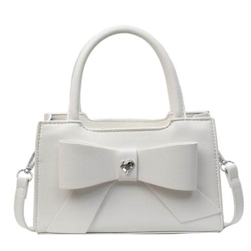 Lebartm Umhängetasche Damen mit Schleife Kleine Griff handtasche PU quadratische Tasche Abendtasche für Hochzeit Party Freizeit Prom-Weiß von Lebartm