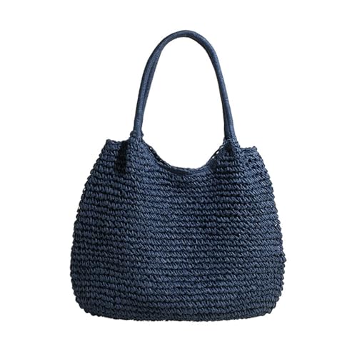 Lebartm Umhängetasche Stroh Damen Korbtaschen Grosse Kapazität Tasche Handtasche handgemachte Schultertasche Böhmische Strandtasche Sommer Reisen Strand-Blau von Lebartm
